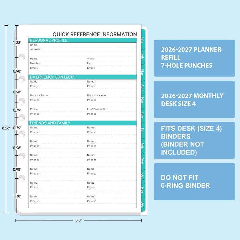 MaaIbok 2026-2027 Monthly Planner Refill - Planner Inserts with 7-Hole Punched, 5-1/2"" x 8-1/2"", Runs from January 2026 to December 2027, Two Pages Per Month, Monthly Calendar with Tabs - Image 5